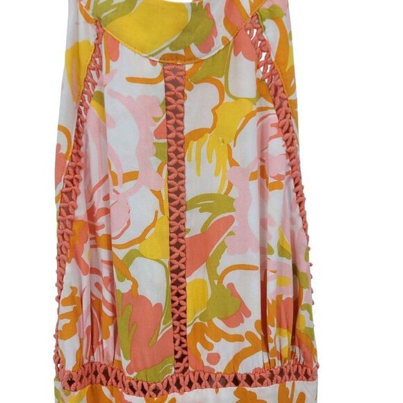 Abel The Label Sz S Pink Orange Floral Tie Cutout Halter Maxi Slip Dress Rayon - Picture 5 of 14